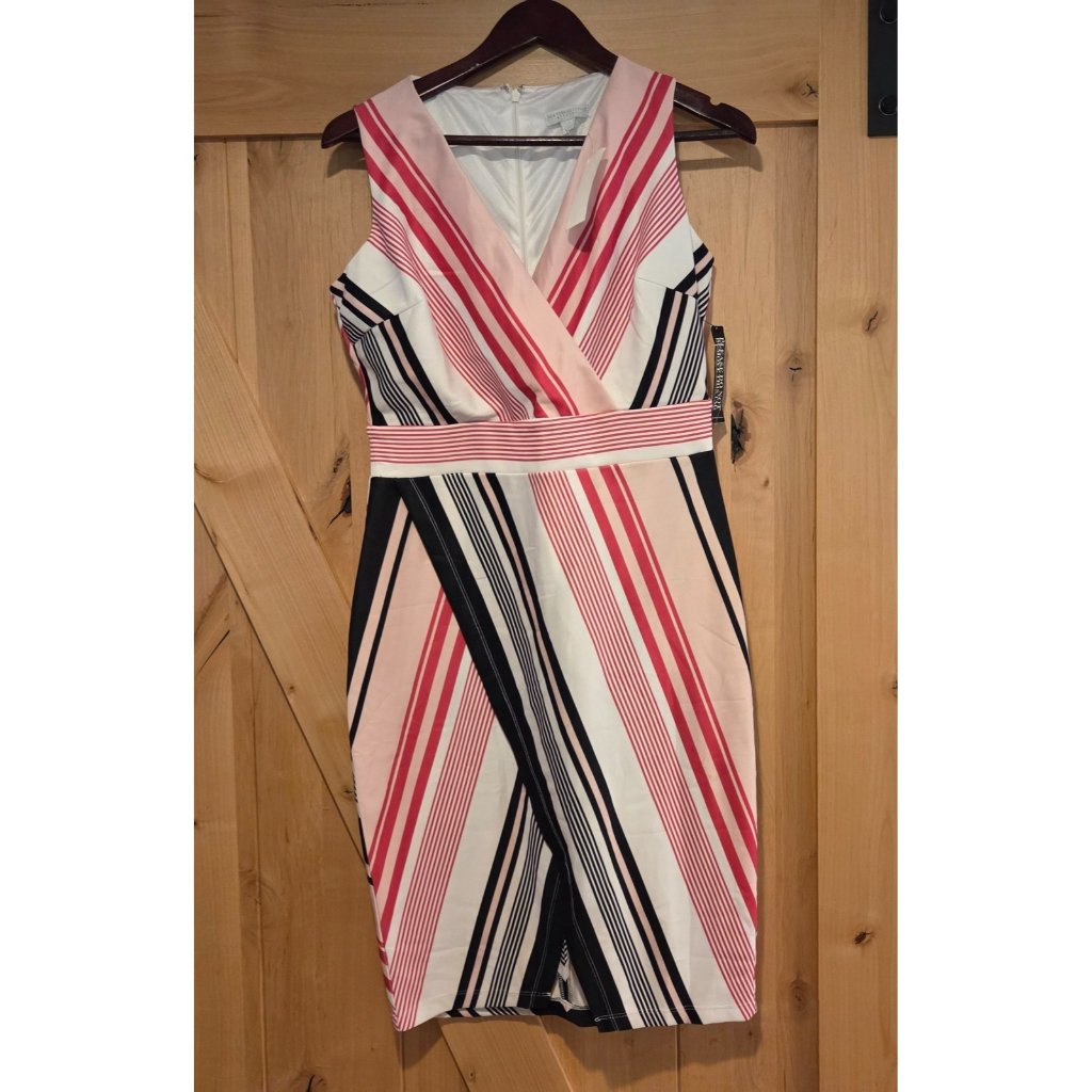 New! New York & Company Dress Pink Black Women's M Chevron Sleeveless Sheath Nwt
